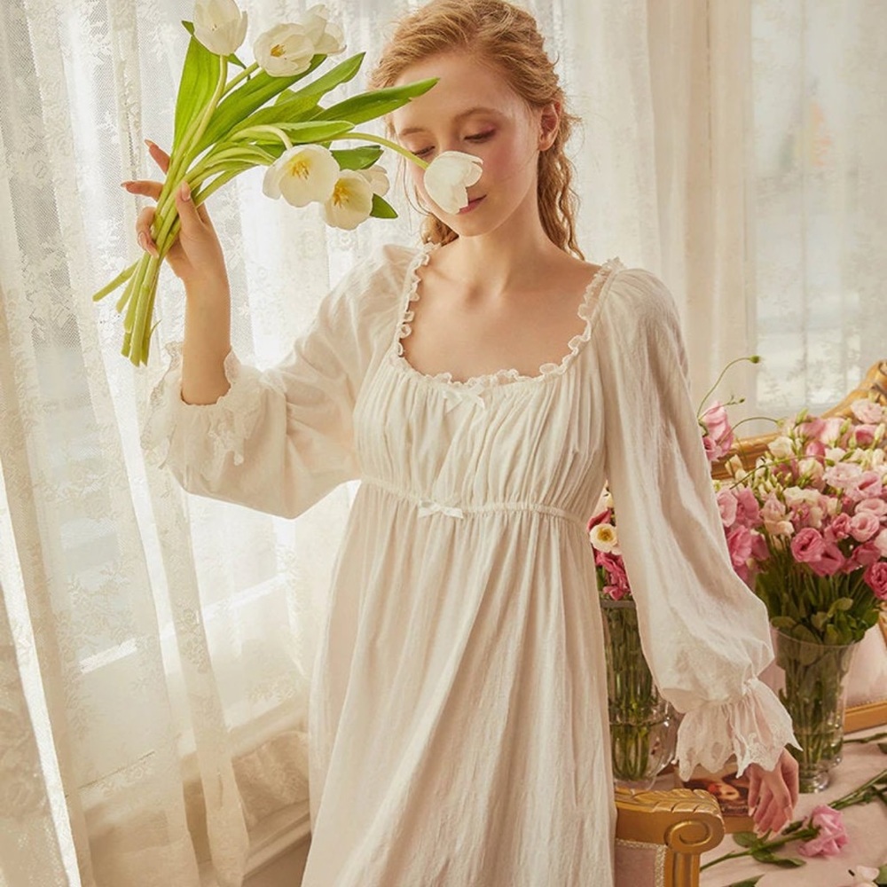Vintage style cotton square neck nightgown Victorian